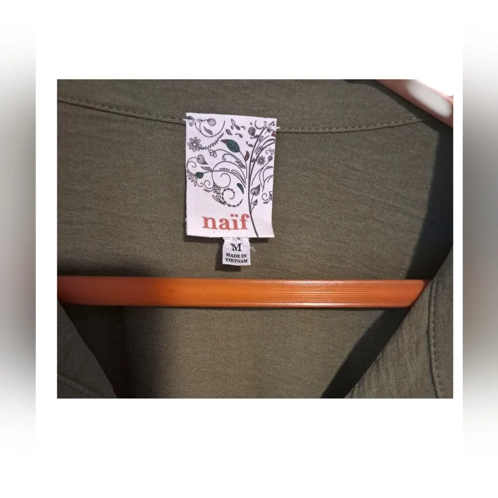 Naïf green shirt dress, front tie 3/4 sleeve - Picture 4 of 6